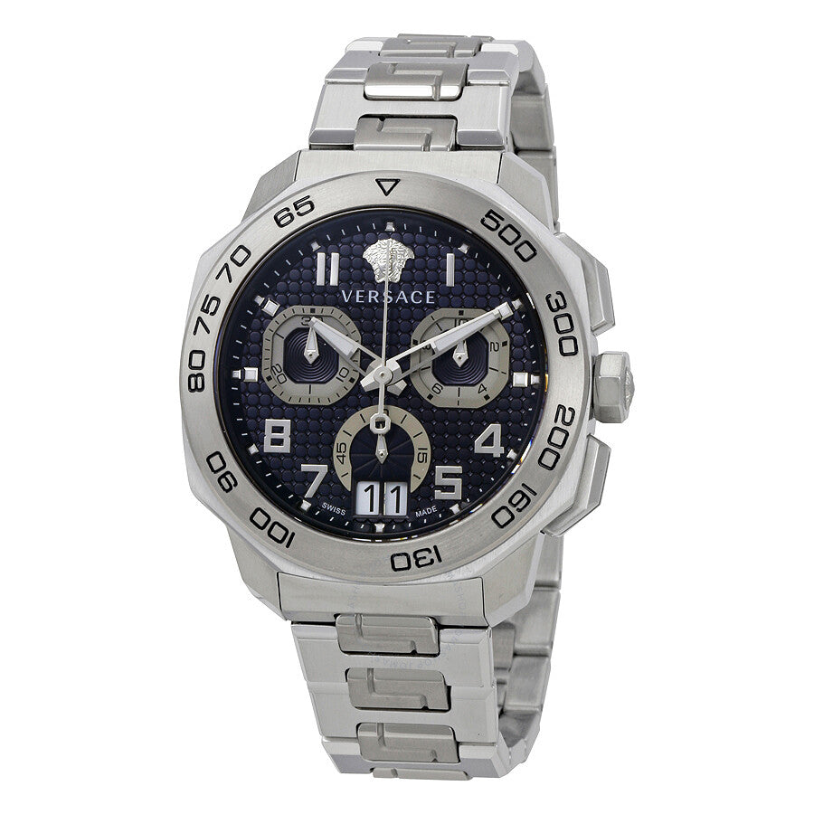 Versace Dylos Chronograph Blue Dial Silver Steel Strap Watch for Men - VQC090016 Buy Now By Versace