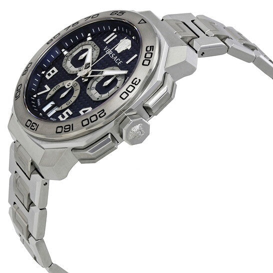 Versace Dylos Chronograph Blue Dial Silver Steel Strap Watch for Men - VQC090016 Buy Now By Versace