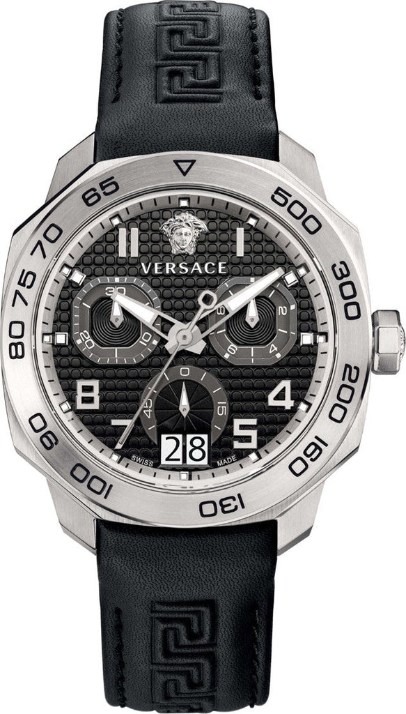 Versace Dylos Analog Black Dial Black Leather Strap Watch for Men - VQC010015 Buy Now By Versace