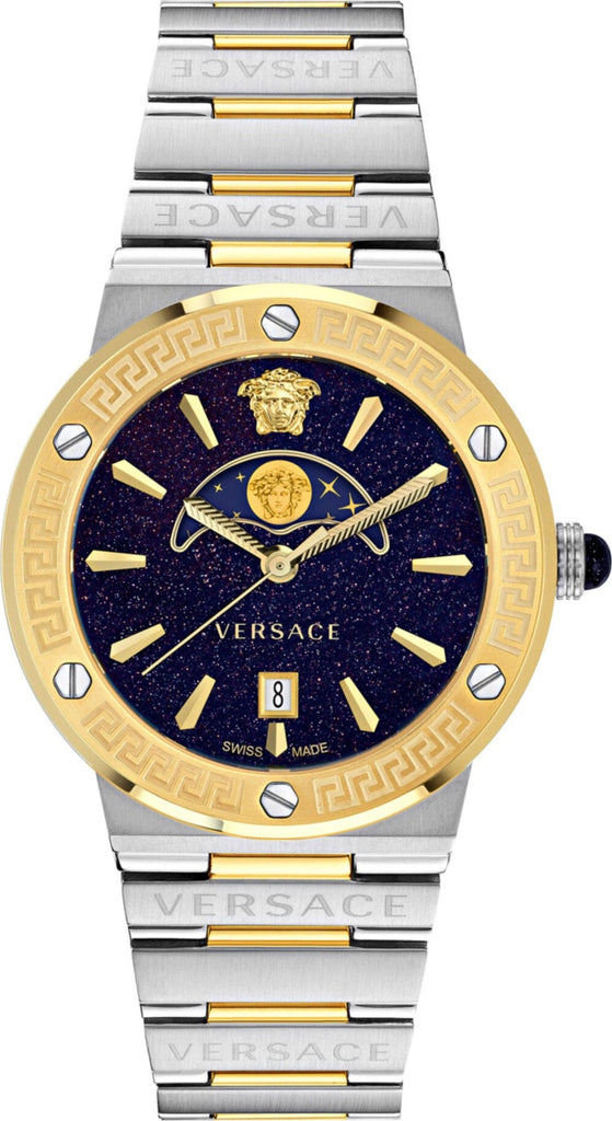 Versace Greca Logo Moonphase Black Dial Two Tone Steel Strap Watch for Men - VE7G00223 Buy Now By Versace