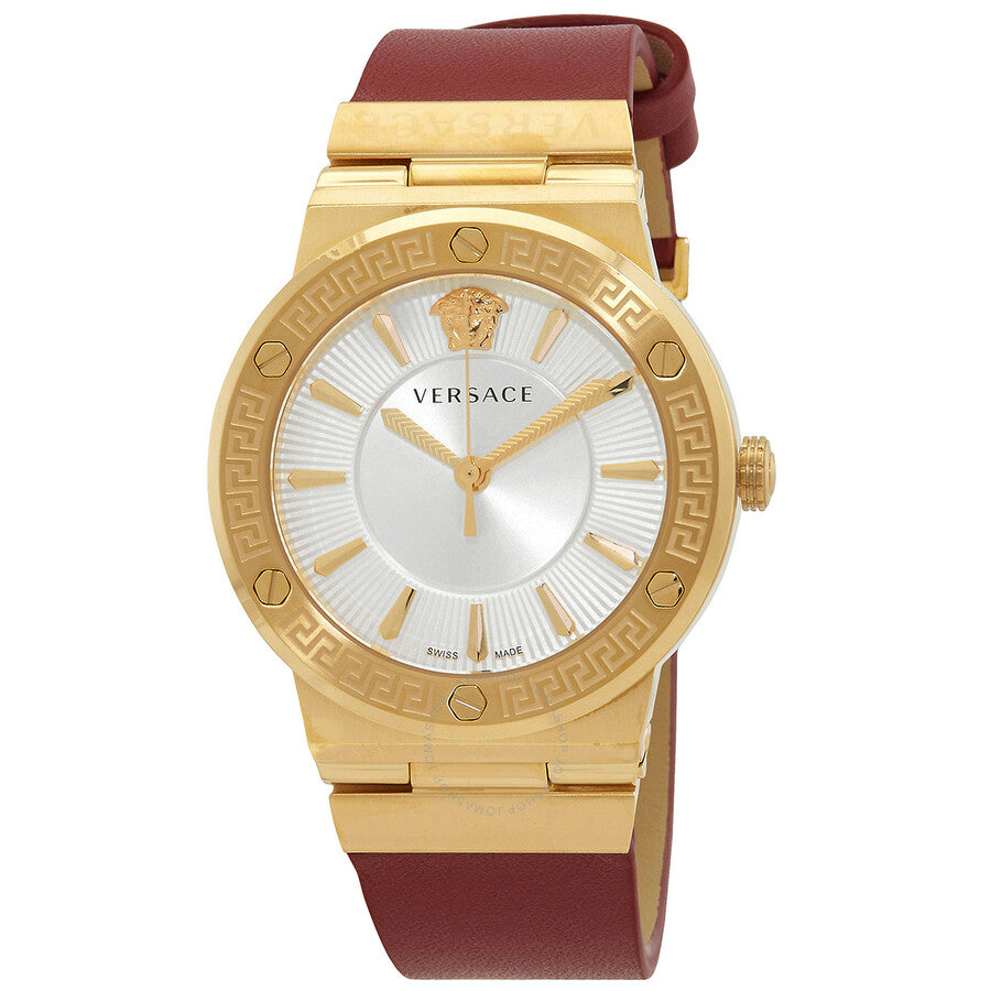 Versace Greca Silver Dial Red Leather Strap Watch for Women - VEVH00420 Buy Now By Versace