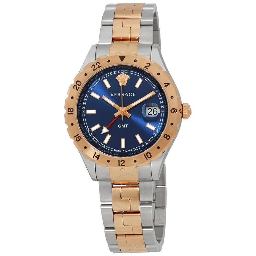 Versace Hellenyium GMT Blue Dial Two Tone Steel Strap Watch for Men - V11060017 Buy Now By Versace