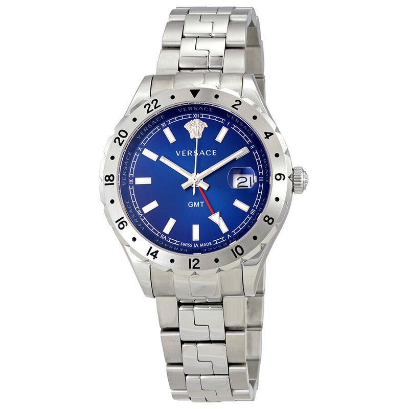 Versace Hellenyium GMT Blue Dial Silver Steel Strap Watch for Men - V11010015 Buy Now By Versace