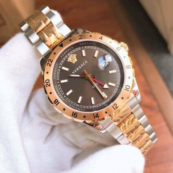 Versace Hellenyium GMT Black Dial Two Tone Steel Strap Watch for Men - V11040015 Buy Now By Versace