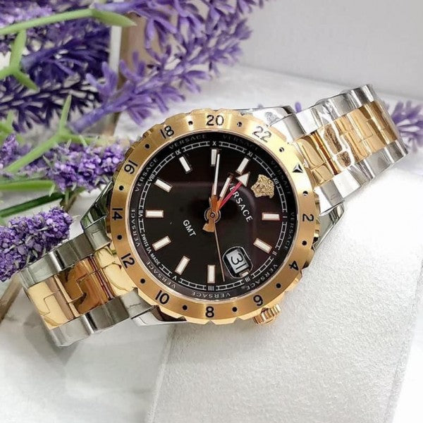 Versace Hellenyium GMT Black Dial Two Tone Steel Strap Watch for Men - V11040015 Buy Now By Versace