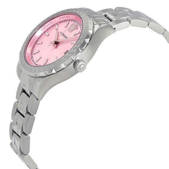 Versace Hellenyium Pink Dial Silver Steel Strap Watch for Women - V12010015 Buy Now By Versace