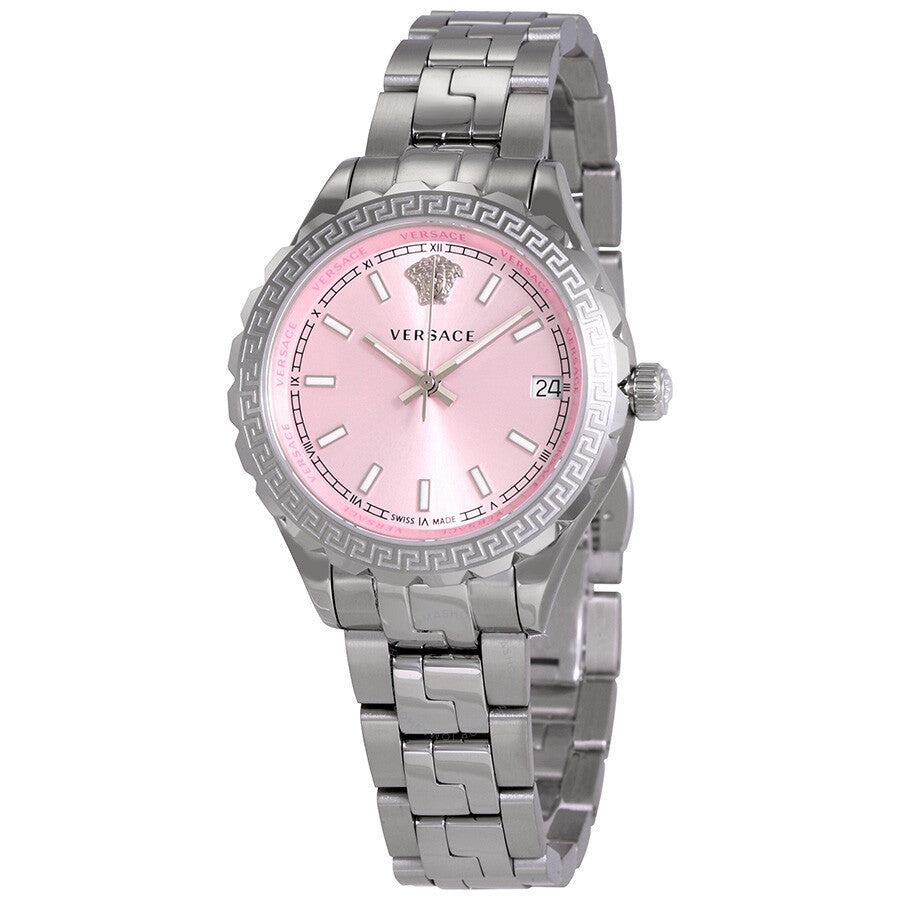 Versace Hellenyium Pink Dial Silver Steel Strap Watch for Women - V12010015 Buy Now By Versace