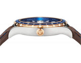 Versace Hellenyium GMT Blue Dial Brown Leather Strap Watch for Men - V11080017 Buy Now By Versace