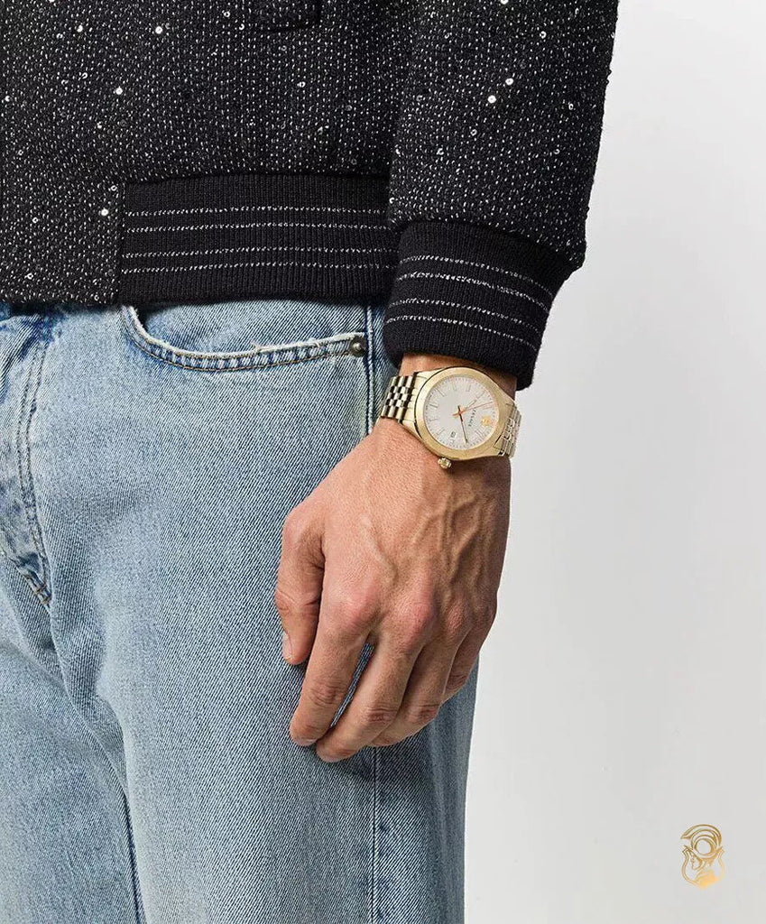 Versace Hellenyium Analog White Dial Gold Steel Strap Watch for Men - VEVK00720 Buy Now By Versace