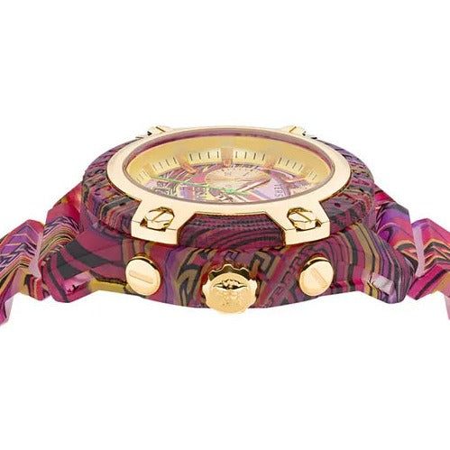Versace Icon Active Chronograph Quartz Gold Dial Red Leather Strap Watch For Men - VEZ701222 Buy Now By Versace