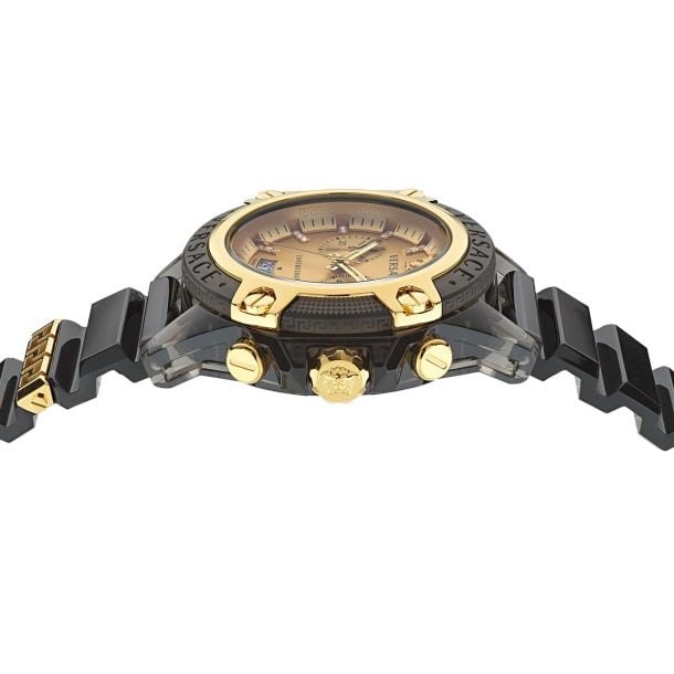 Versace Icon Active Chrono Gold Dial Black Silicone Strap Unisex Watch - VEZ701623 Buy Now By Versace