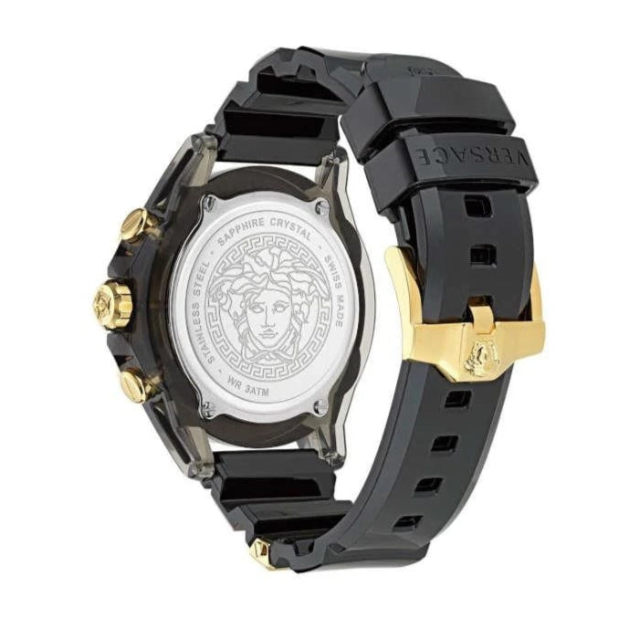 Versace Icon Active Chrono Gold Dial Black Silicone Strap Unisex Watch - VEZ701623 Buy Now By Versace