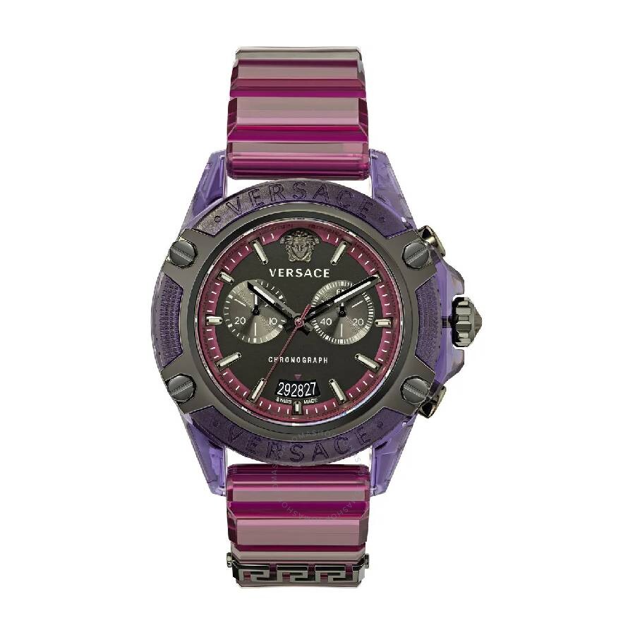 Versace Icon Active Chronograph Black Dial Purple Rubber Strap Watch For Men - VEZ701423 Buy Now By Versace