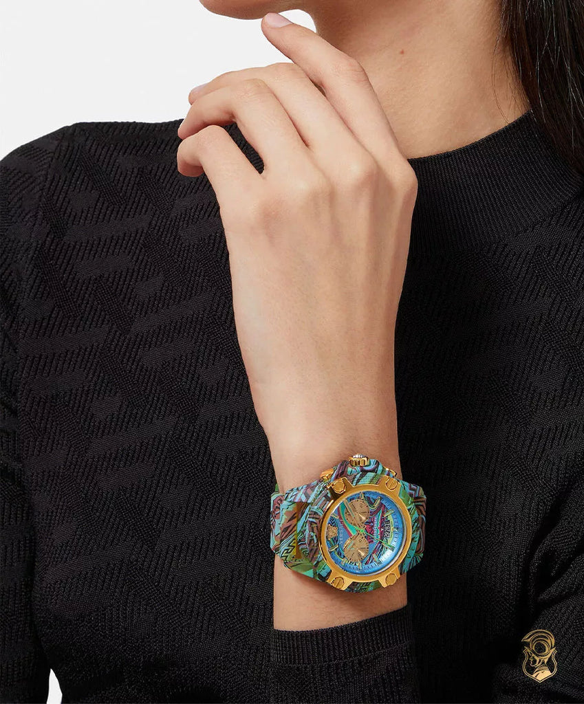 Versace Icon Active Chronograph Blue Dial Green Rubber Strap Watch For Men - VEZ701322 Buy Now By Versace