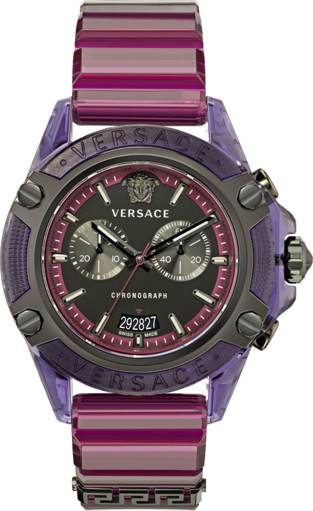 Versace Icon Active Chronograph Black Dial Purple Rubber Strap Watch For Men - VEZ701423 Buy Now By Versace
