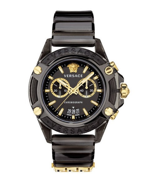 Versace Icon Active Chronograph Black Dial Black Steel Strap Watch for Men - VEZ700421 Buy Now By Versace