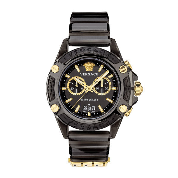 Versace Icon Active Chronograph Black Dial Black Steel Strap Watch for Men - VEZ700421 Buy Now By Versace