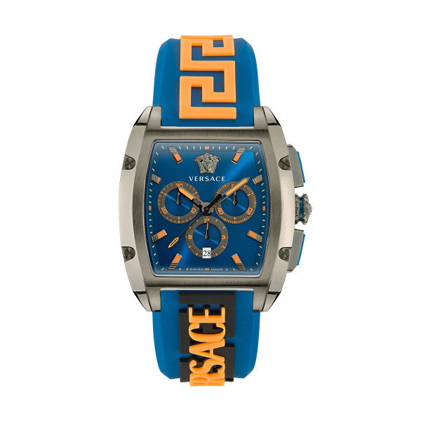 Versace Iconic Dominus Chronograph Blue Dial Blue Rubber Strap Watch For Men - VE6H00323 Buy Now By Versace