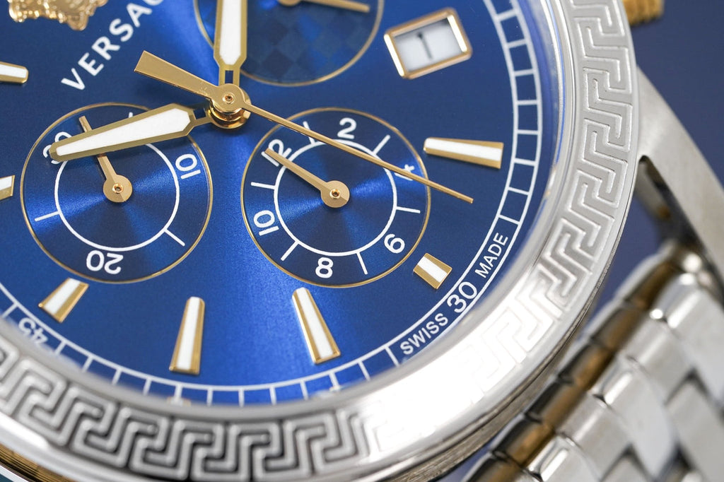 Versace Sport Tech Chronograph Blue Dial Silver Steel Strap Watch for Men - VELT00219 Buy Now By Versace