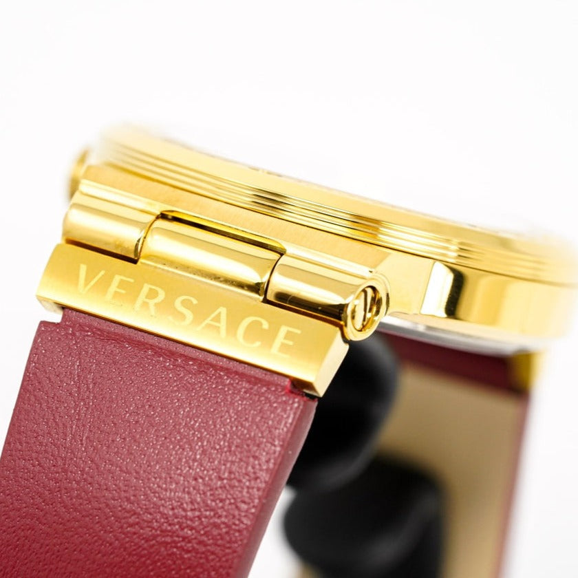 Versace Greca Silver Dial Red Leather Strap Watch for Women - VEVH00420 Buy Now By Versace