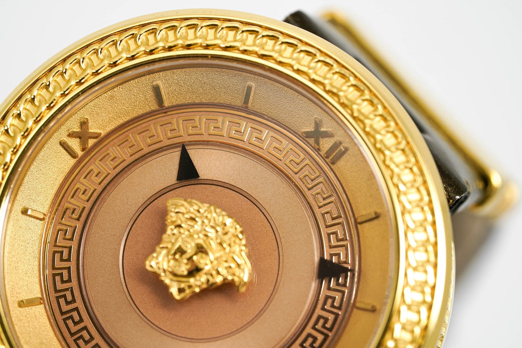 Versace V Metal Icon Gold Dial Brown Strap Watch for Women - VLC130016 Buy Now By Versace