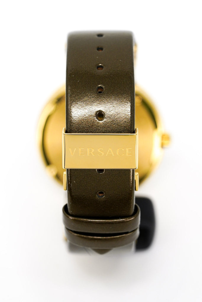 Versace V Metal Icon Gold Dial Brown Strap Watch for Women - VLC130016 Buy Now By Versace