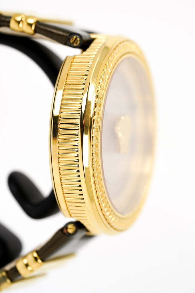 Versace V Metal Icon Gold Dial Brown Strap Watch for Women - VLC130016 Buy Now By Versace