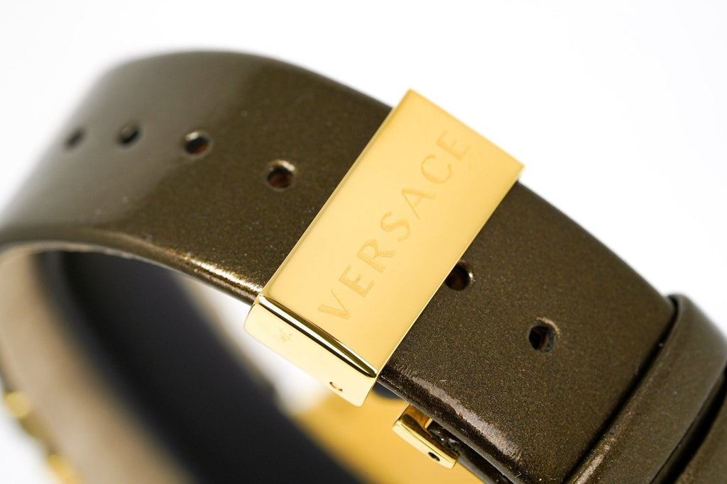 Versace V Metal Icon Gold Dial Brown Strap Watch for Women - VLC130016 Buy Now By Versace