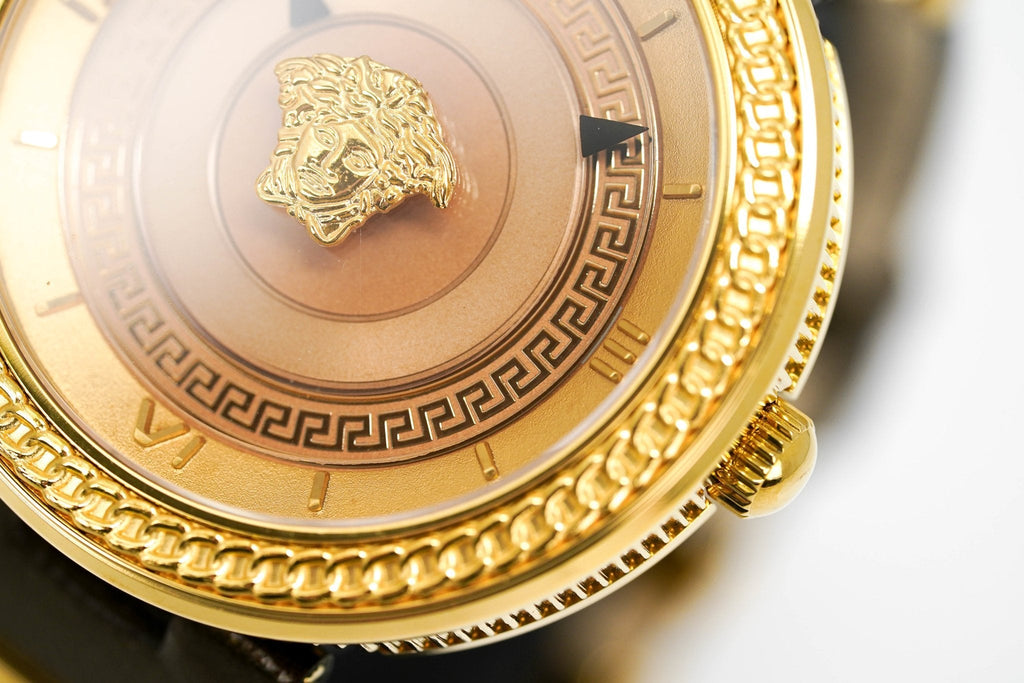Versace V Metal Icon Gold Dial Brown Strap Watch for Women - VLC130016 Buy Now By Versace