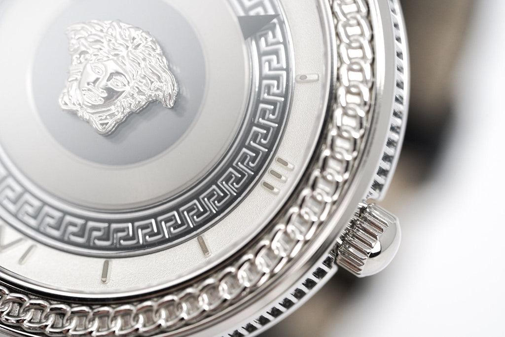 Versace V Metal Icon Silver Dial Black & Silver Strap Watch for Women - VLC010014 Buy Now By Versace