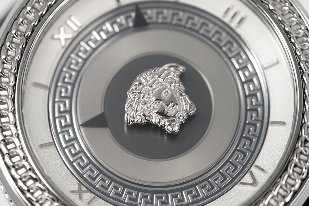 Versace V Metal Icon Silver Dial Black & Silver Strap Watch for Women - VLC010014 Buy Now By Versace