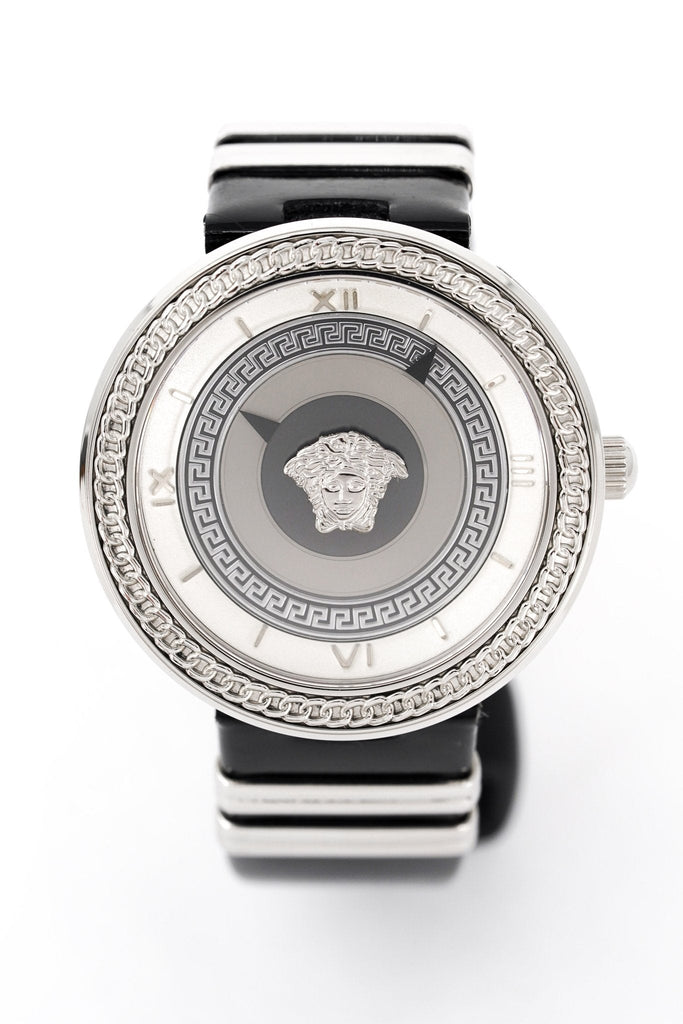 Versace V Metal Icon Silver Dial Black & Silver Strap Watch for Women - VLC010014 Buy Now By Versace