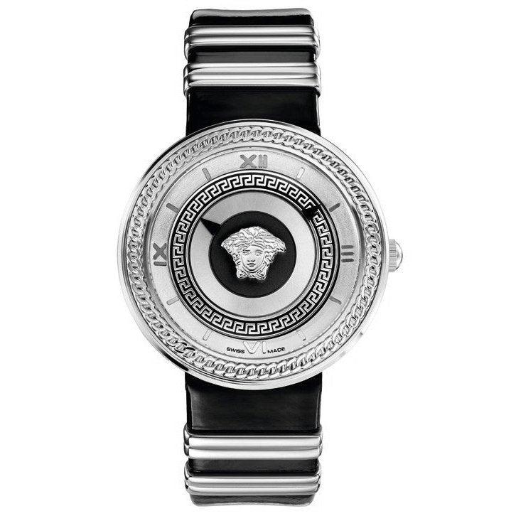 Versace V Metal Icon Silver Dial Black & Silver Strap Watch for Women - VLC010014 Buy Now By Versace
