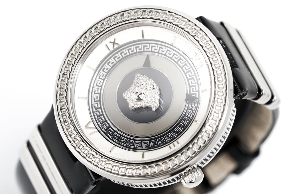 Versace V Metal Icon Silver Dial Black & Silver Strap Watch for Women - VLC010014 Buy Now By Versace
