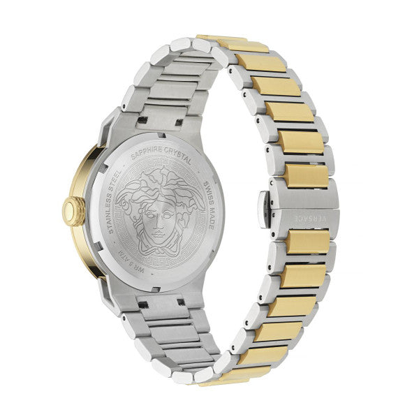 Versace Greca Logo Moonphase Black Dial Two Tone Steel Strap Watch for Men - VE7G00223 Buy Now By Versace