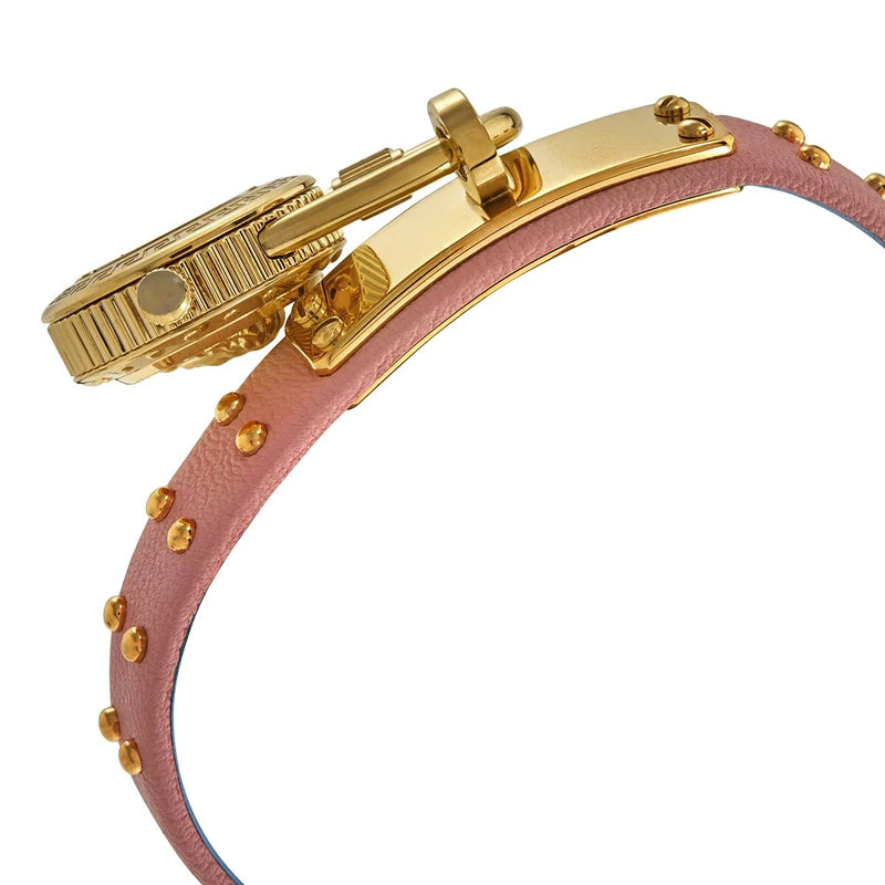 Versace Medusa Lock Icon Quartz Gold Dial Pink & Blue Leather Strap Watch For Women - VEDW00219 Buy Now By Versace