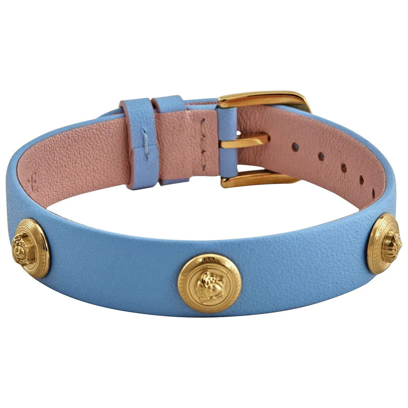 Versace Medusa Lock Icon Quartz Gold Dial Pink & Blue Leather Strap Watch For Women - VEDW00219 Buy Now By Versace