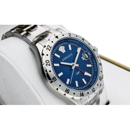 Versace Hellenyium GMT Blue Dial Silver Steel Strap Watch for Men - V11010015 Buy Now By Versace