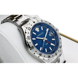 Versace Hellenyium GMT Blue Dial Silver Steel Strap Watch for Men - V11010015 Buy Now By Versace