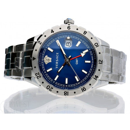 Versace Hellenyium GMT Blue Dial Silver Steel Strap Watch for Men - V11010015 Buy Now By Versace