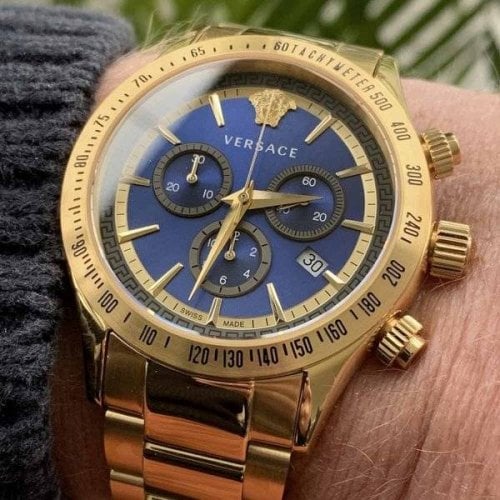 Versace Classic Chronograph Quartz Blue Dial Gold Steel Strap Watch For Men - VEV700619 Buy Now By Versace