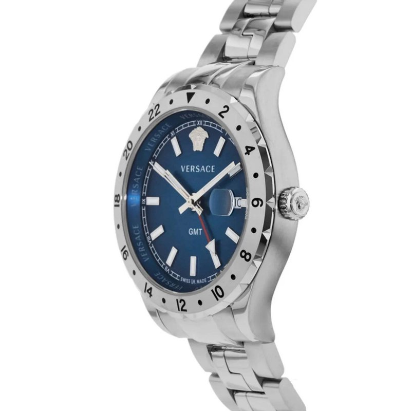 Versace Hellenyium GMT Blue Dial Silver Steel Strap Watch for Men - V11010015 Buy Now By Versace