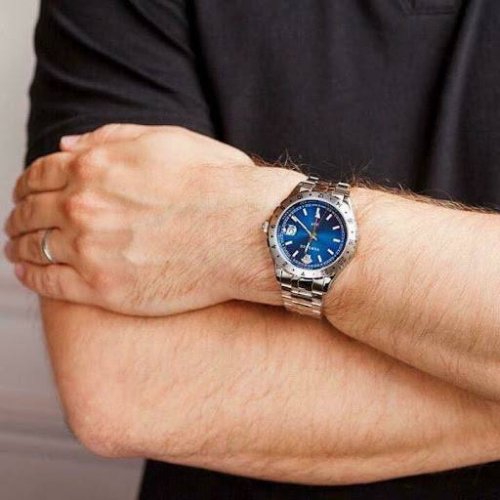 Versace Hellenyium GMT Blue Dial Silver Steel Strap Watch for Men - V11010015 Buy Now By Versace
