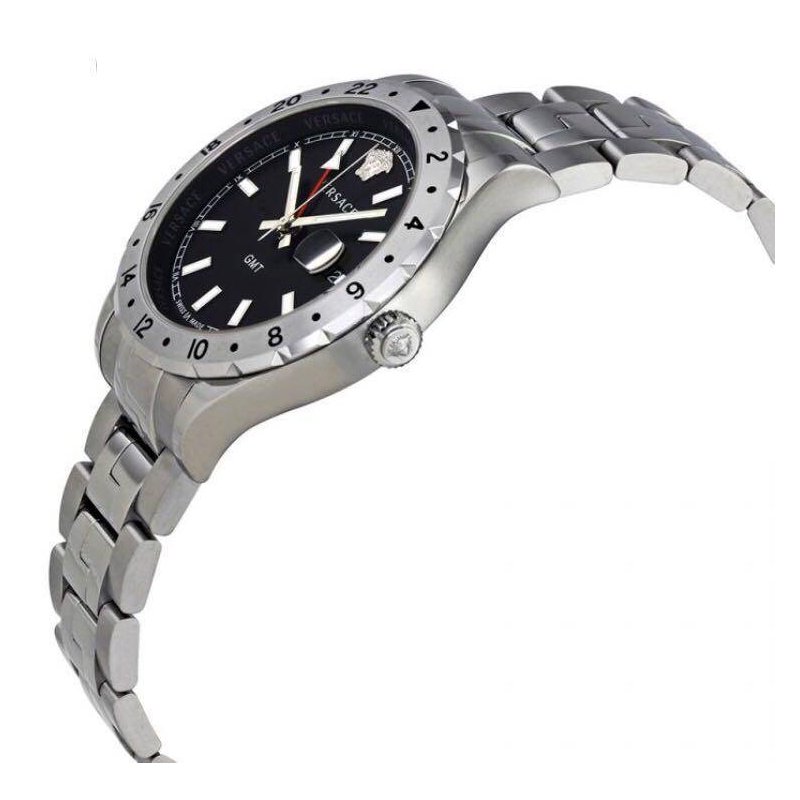 Versace Hellenyium GMT Black Dial Silver Steel Strap Watch for Men - V11020015 Buy Now By Versace