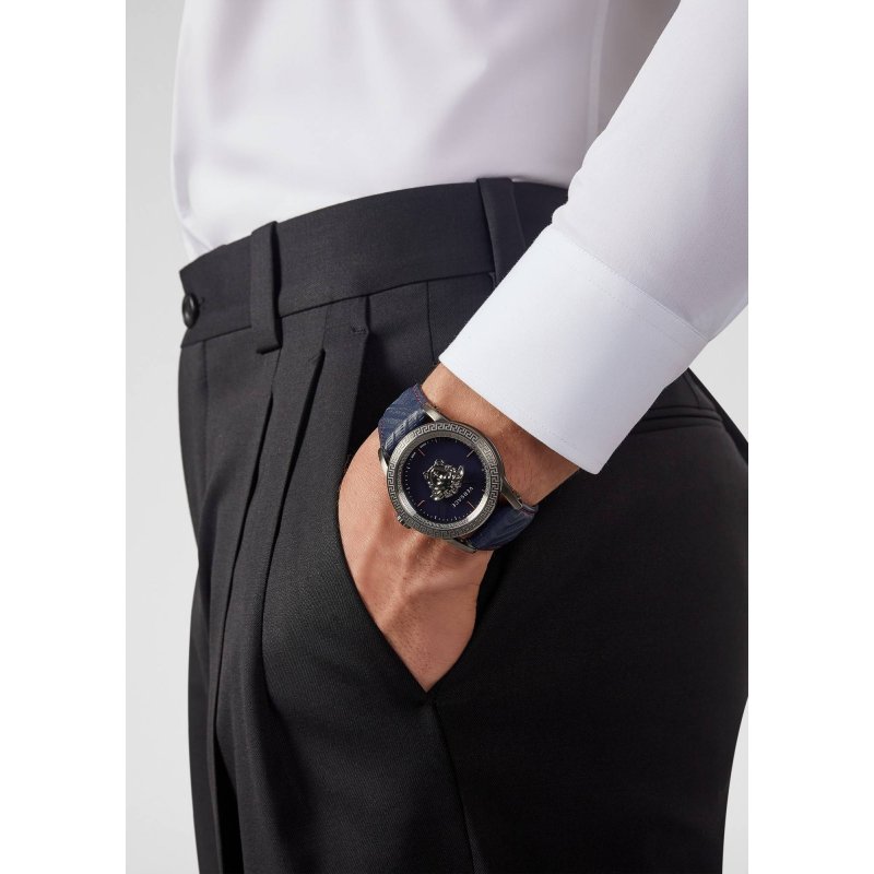 Versace Palazzo Empire Blue Dial Blue Leather Strap Watch for Men - VERD00118 Buy Now By Versace