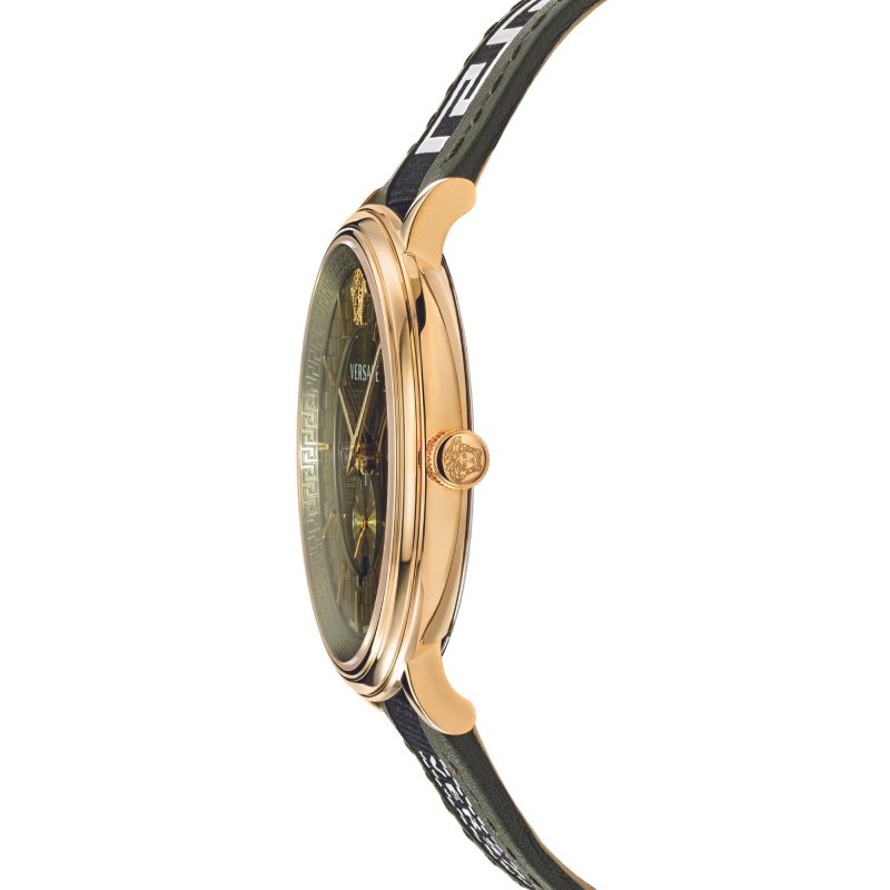 Versace V-Circle Quartz Green Dial Green Leather Strap Watch for Men - VEBQ01519 Buy Now By Versace