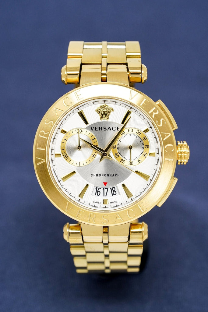 Versace V Racer Chronograph White Dial Gold Steel Strap Watch for Men - VBR060017 Buy Now By Versace