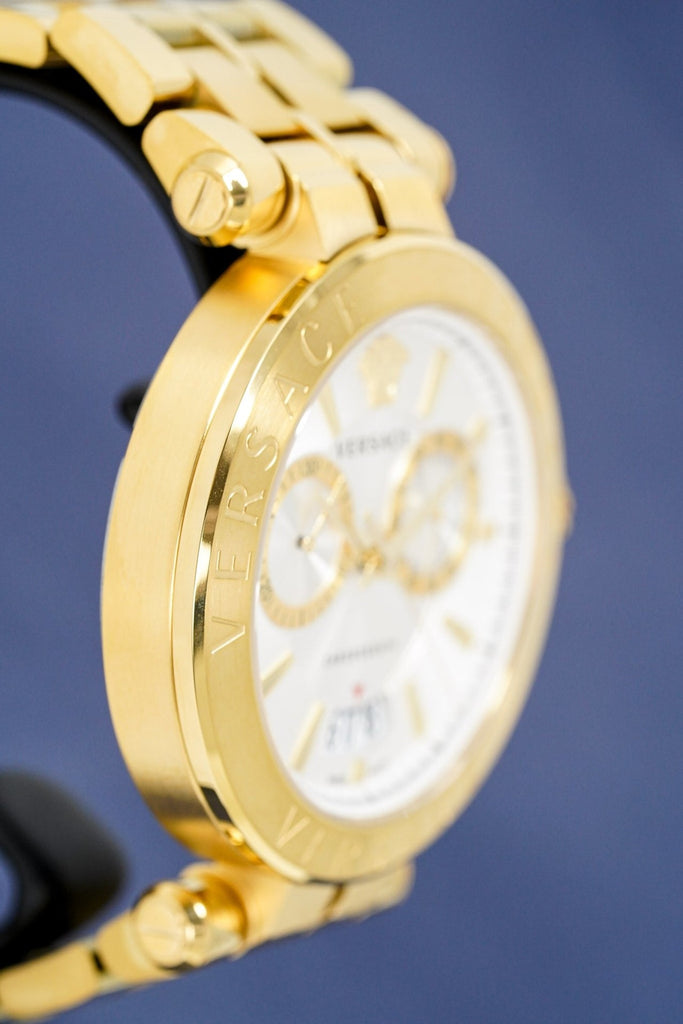 Versace V Racer Chronograph White Dial Gold Steel Strap Watch for Men - VBR060017 Buy Now By Versace