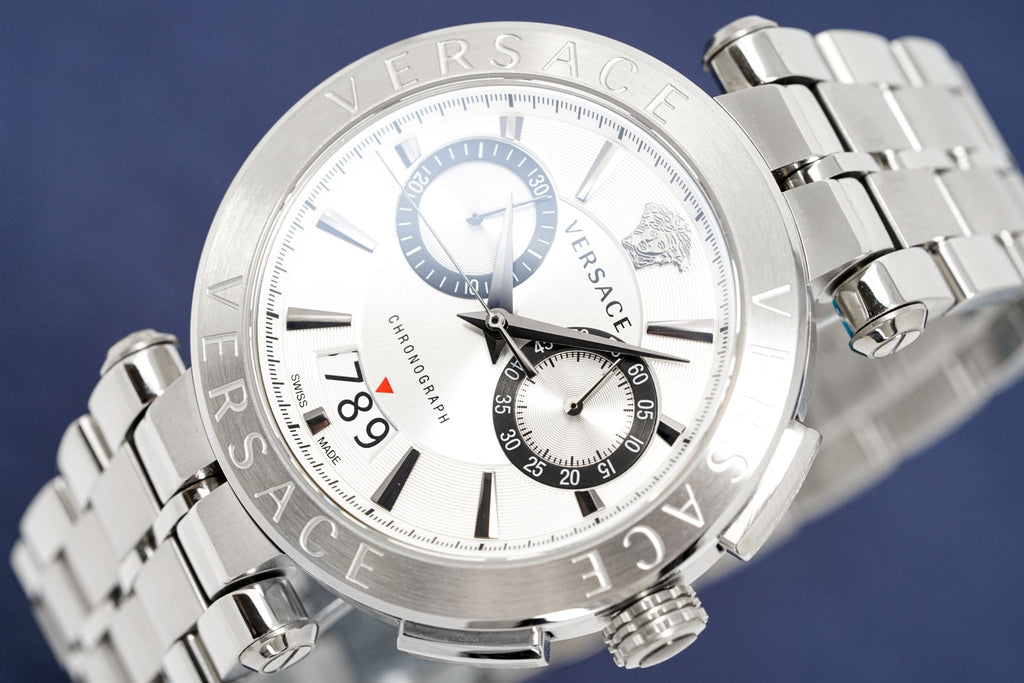 Versace Aion Chronograph White Dial Silver Steel Strap Watch for Men - VBR040017 Buy Now By Versace