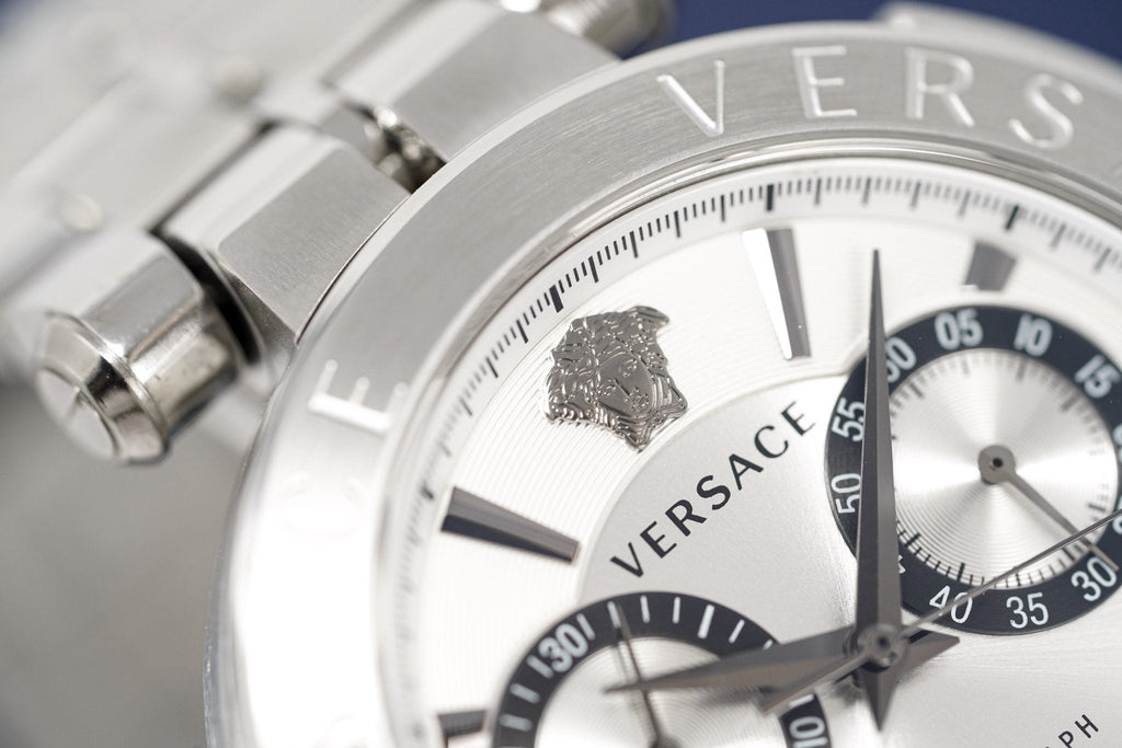 Versace Aion Chronograph White Dial Silver Steel Strap Watch for Men - VBR040017 Buy Now By Versace